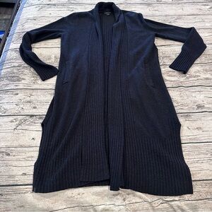 Barefoot Dreams Cozychic Lite Long Open-Front Knit Cardigan in Black Size Med